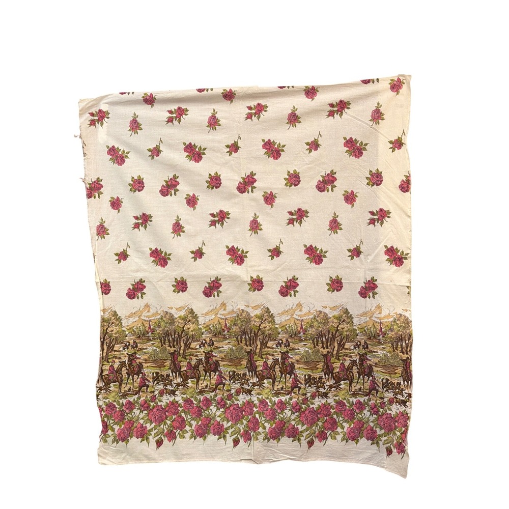 Vintage Crafting Fabric Remnant Equestrian English Countryside Grandmillennial